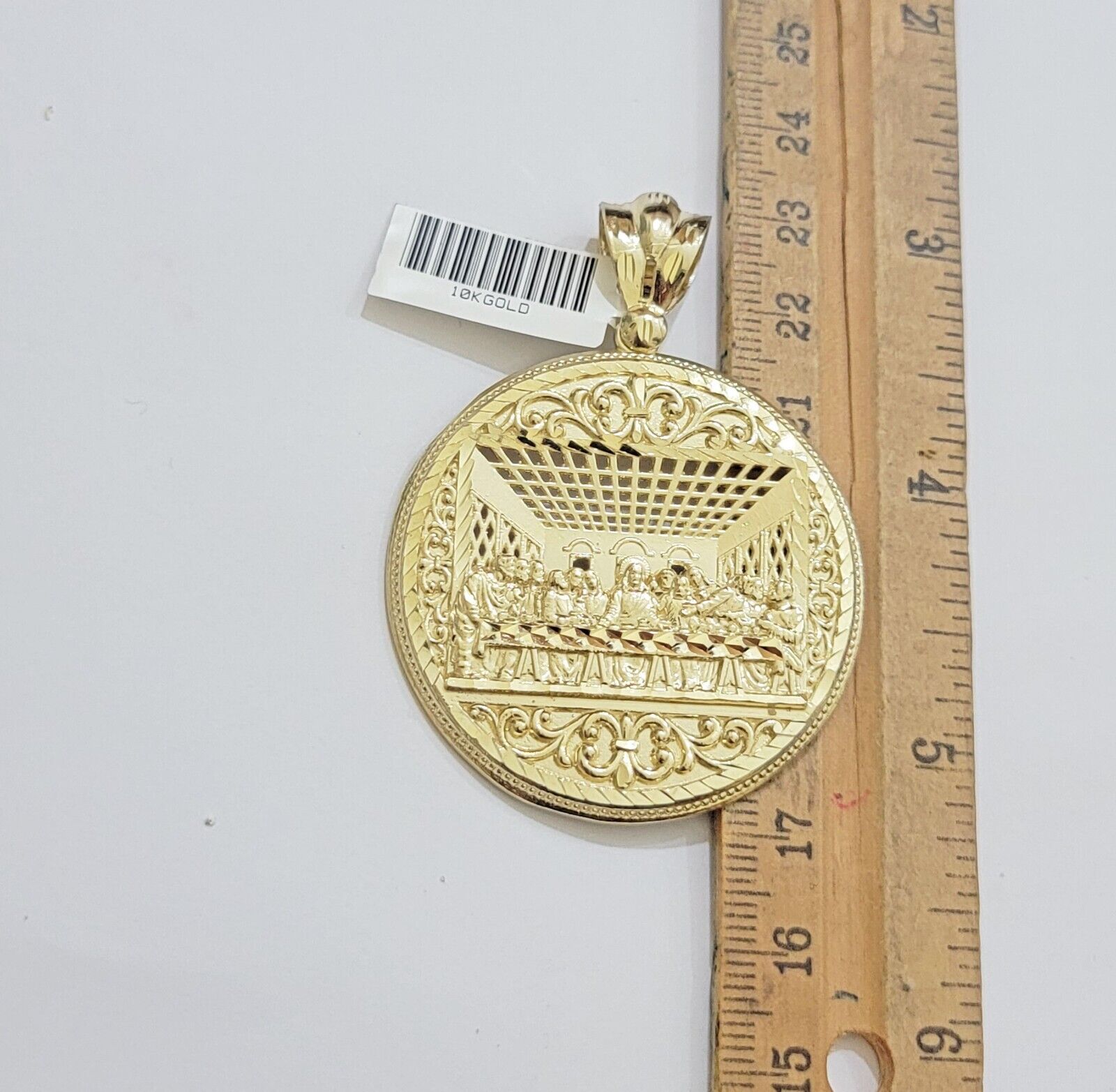 REAL 10k Yellow Gold Pendant Last Supper charm For Mens.